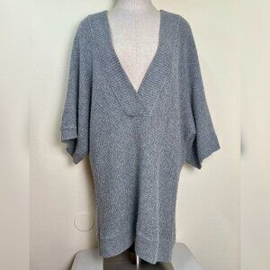 LUCKY BRAND Gray Wool Angora Cashmere Blend V-Neck Kimono Sleeve Sweater Large